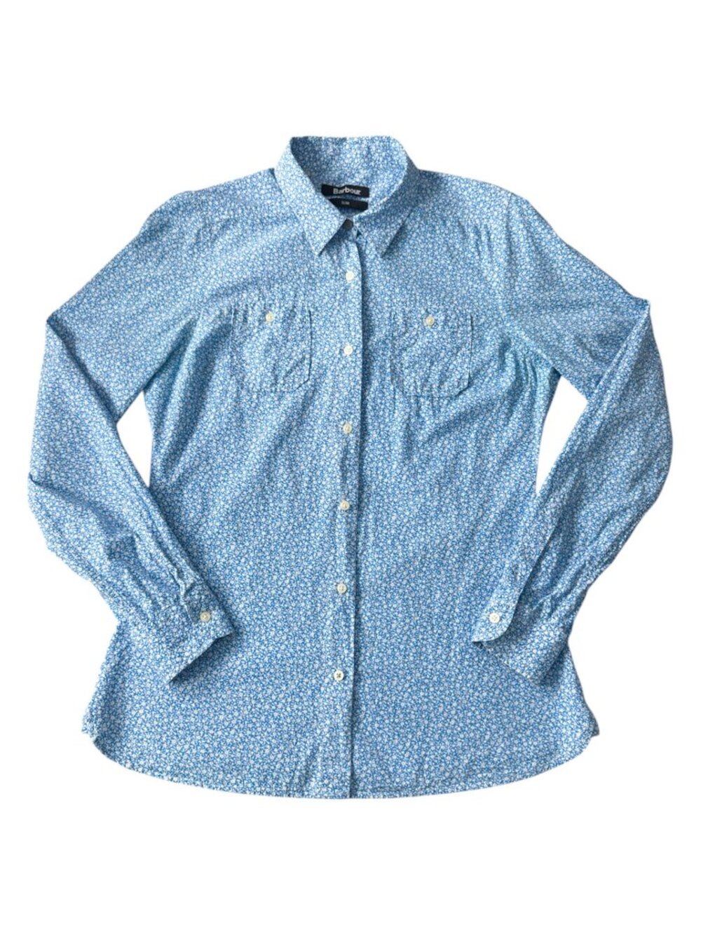 Barbour Cotton Button-up Shirt Slim Fit Light Blue Ditsy Floral Women's Size 8
